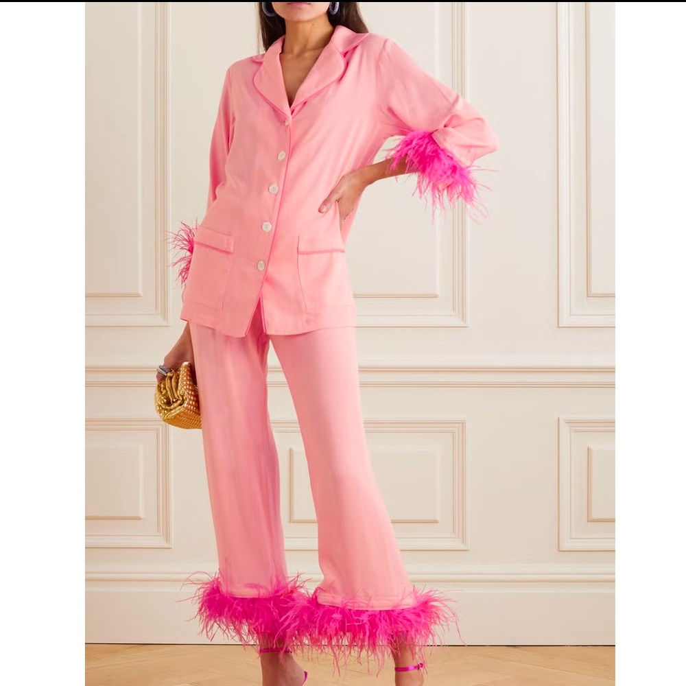Sleeper Pink Feather-Trimmed Pajama Set